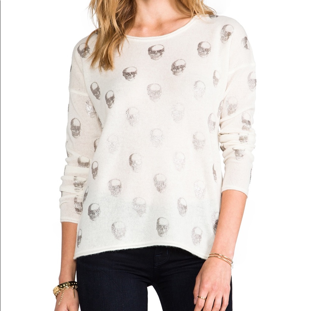 Skull Cashmere Sweater Cream with Silver Skulls